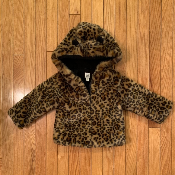 gap leopard faux fur coat